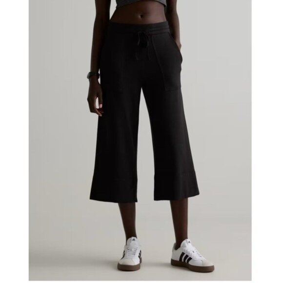 QUINCE wide leg pants cropped super soft drawstring fleece tencel black M - Picture 2 of 10